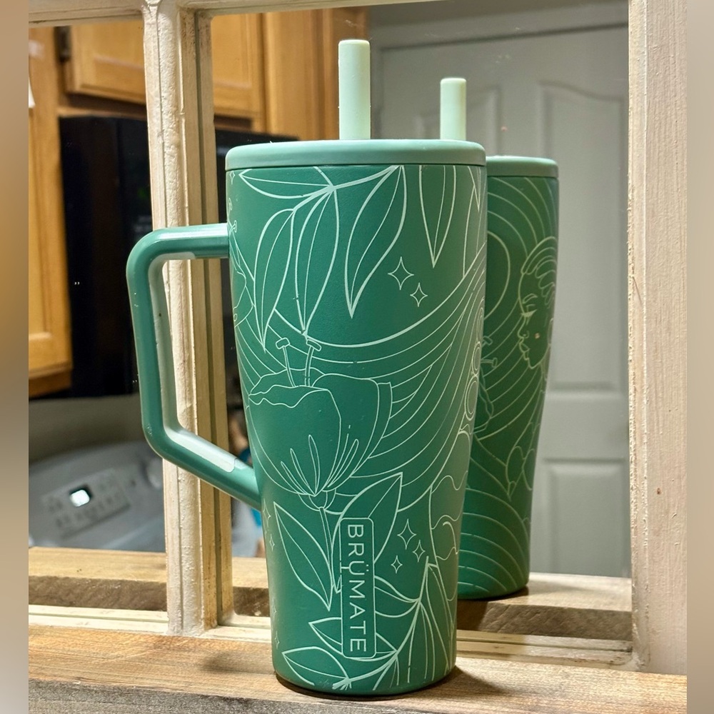 Brumate Green Floral Travel Tumbler with Handle and Straw Lid